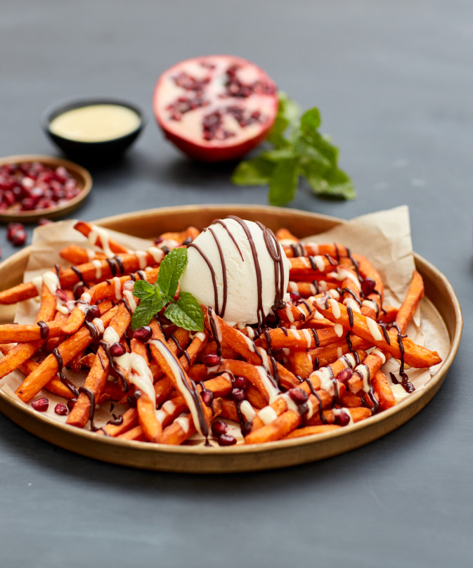 Super crispy sweet potato fries as a chocolate dessert