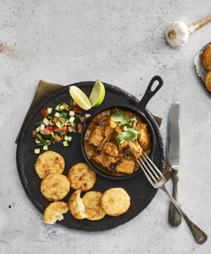 Hash brown round au Tikka Masala