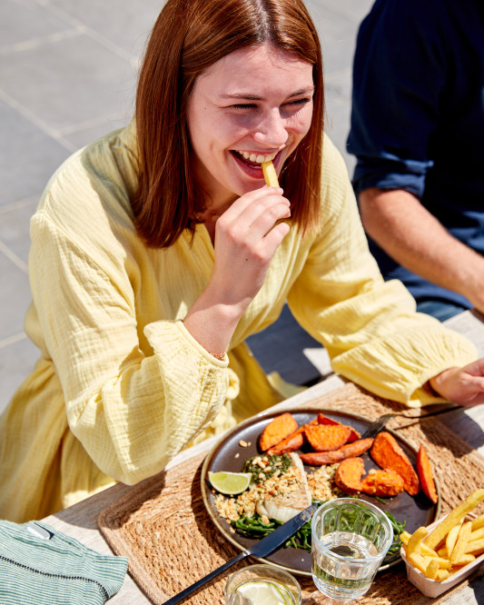 Crispy seasoned wedges skin on